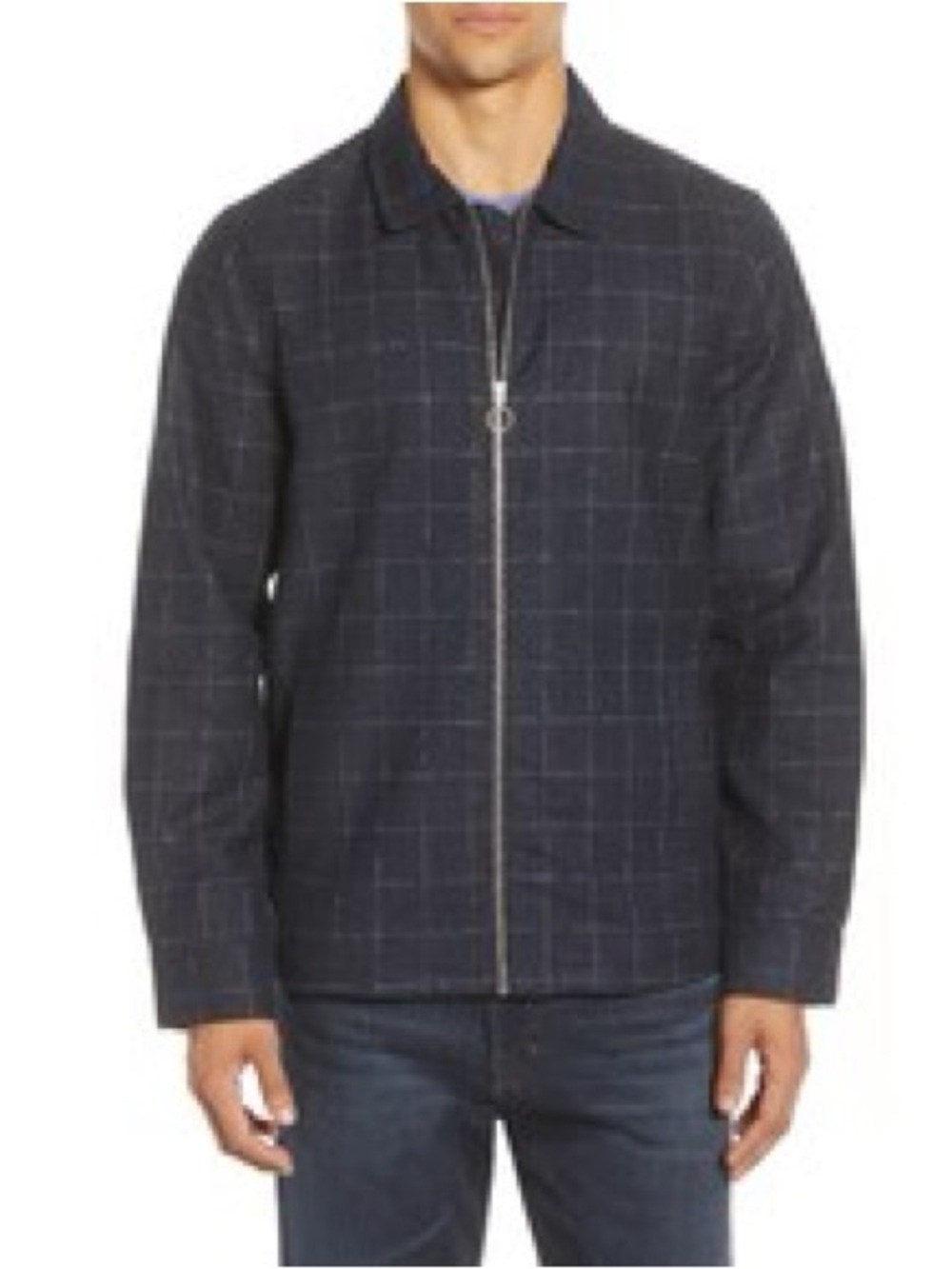 Calibrate Men's Navy Windowpane Zip Jacket